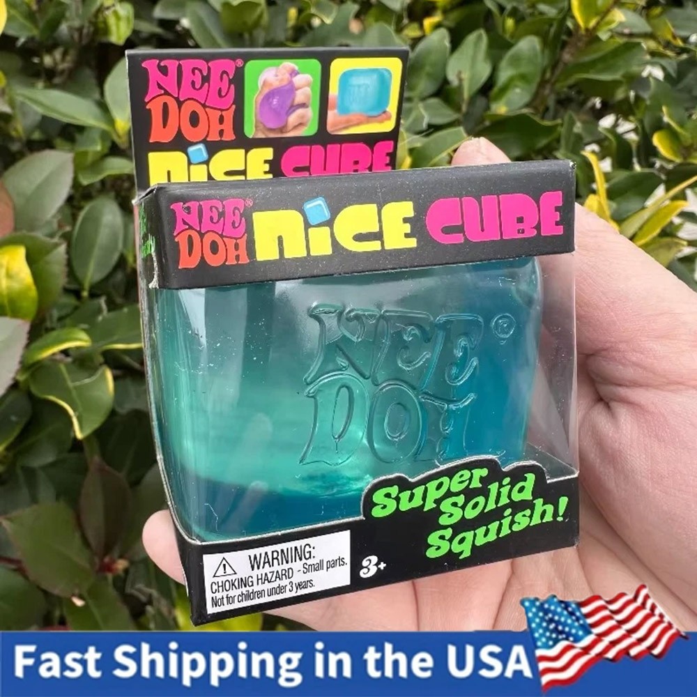 Nee Doh Nice Cubes Ice Cube Toy Fidget Super Solid Squish Blue USA