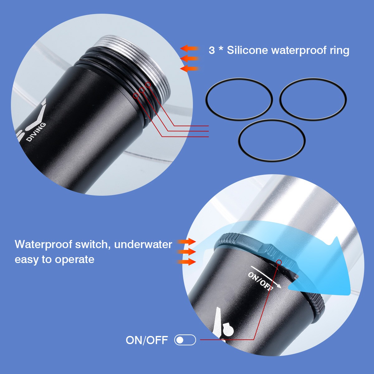 Underwater Flashlight Professional Diving Light LED Waterproof Dive Scuba Lamp
