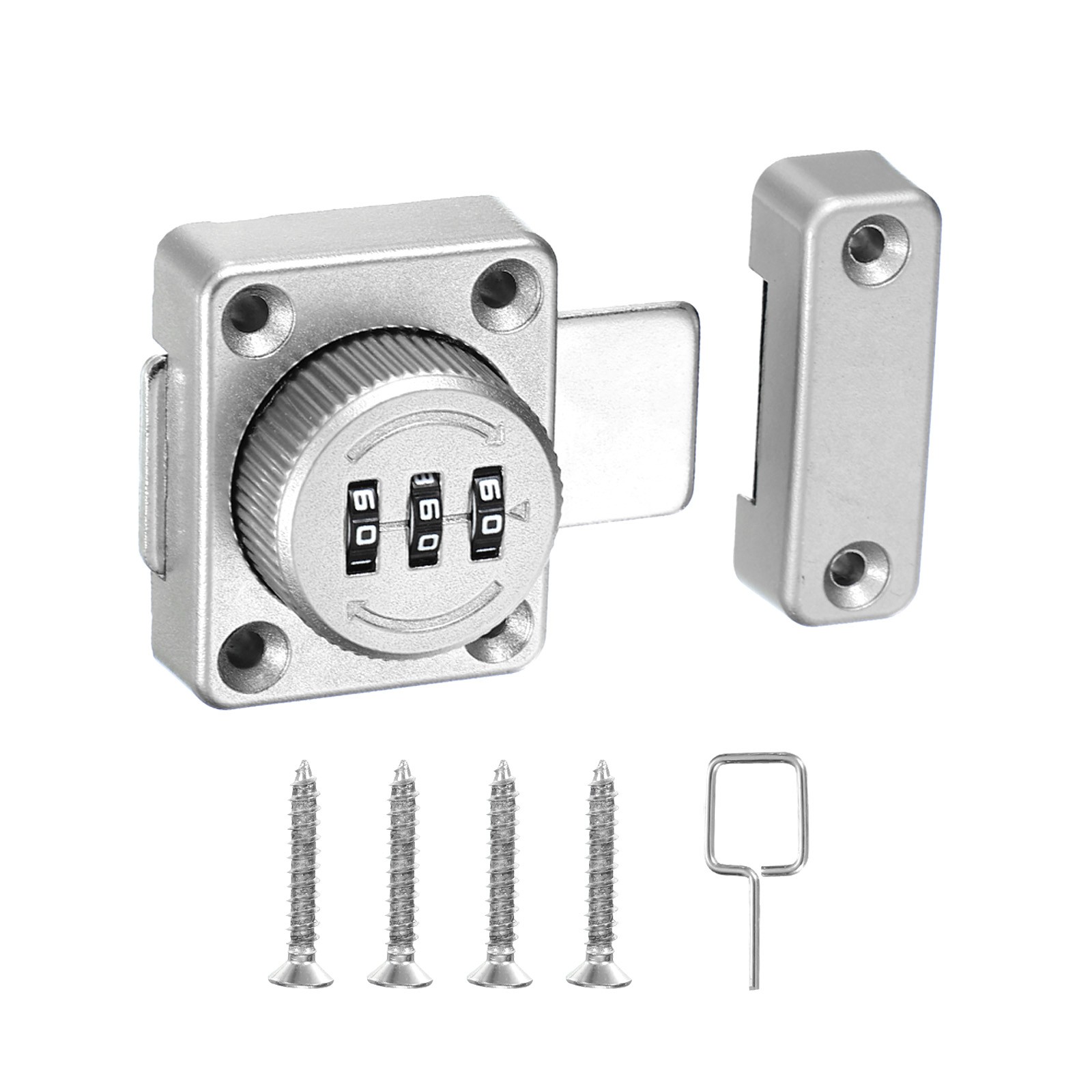 Combination Cabinet Latch 3-Password Lock for One-Way Door Cabinet Silver