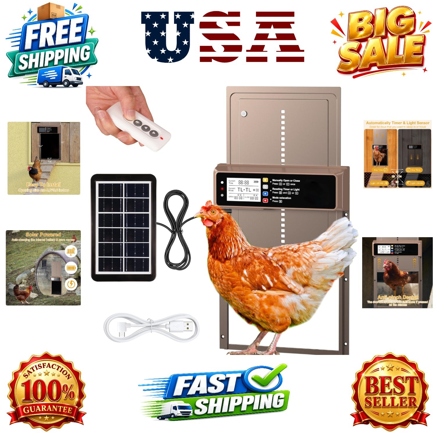 Automatic Chicken Coop Door Solar Powered with Timer & Light Sensor | Automat...