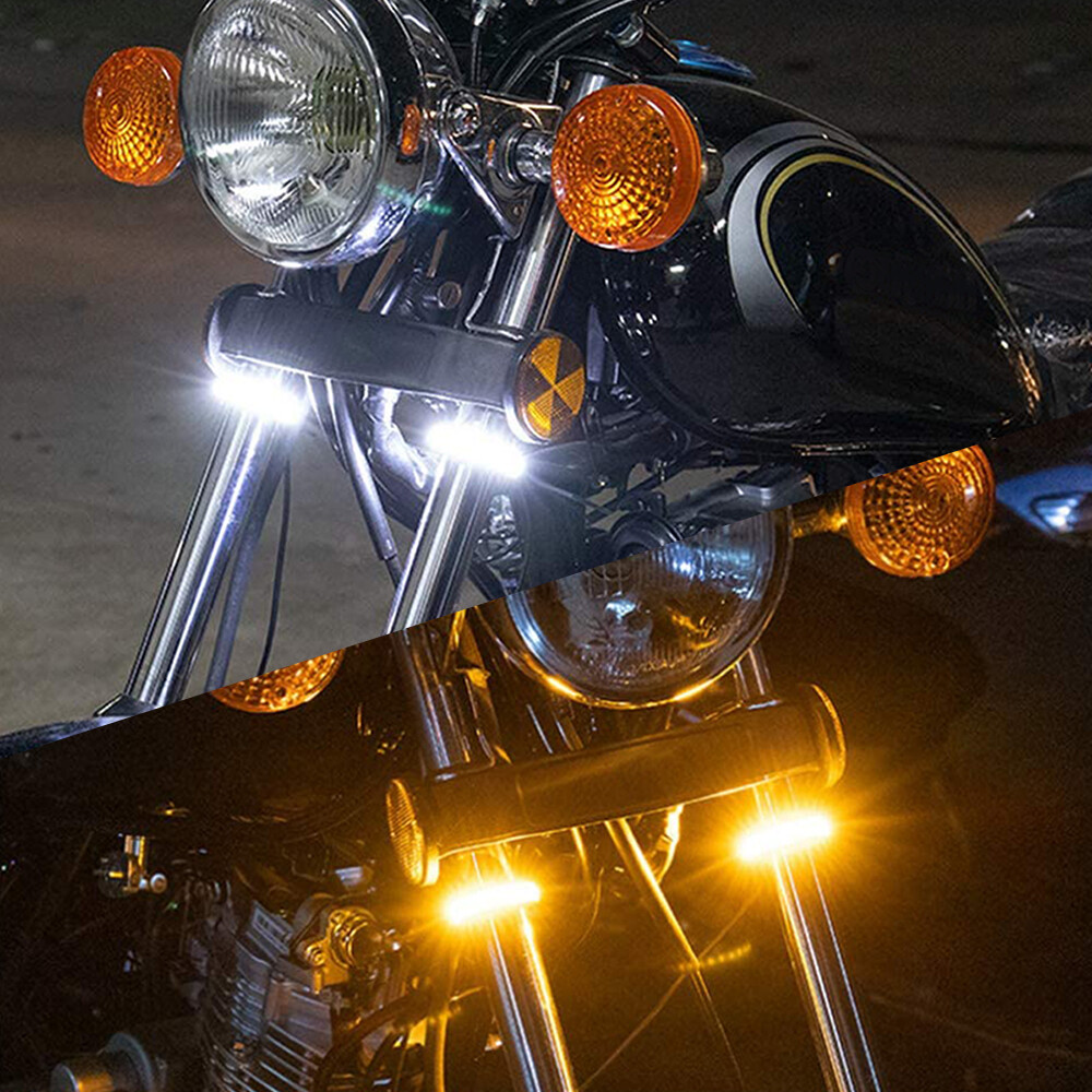 2x Motorcycle LED Strip DRL White Light Amber Sequential Turn Signal Switchback