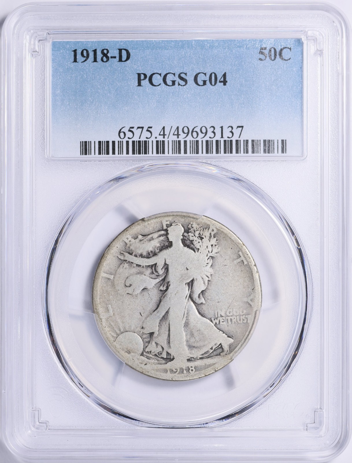 1918-D Walking Liberty Half Dollar 50c *PCGS G4 Good* Solid Coin