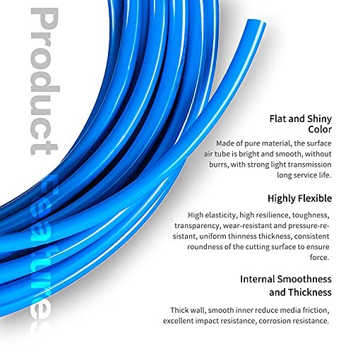 Pneumatic Tubing Blue PU Air hose Pipe Tube 6mm OD / 4mm ID × 12m,