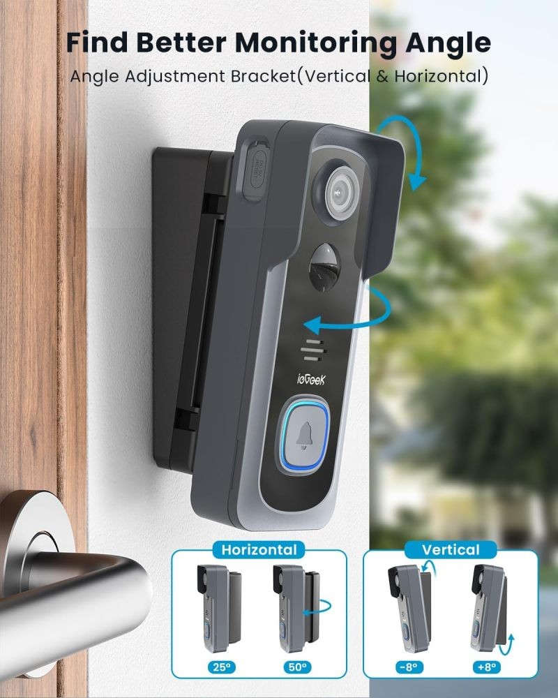 ieGeek 2K Smart WiFi Video Doorbell Wireless Door Bell Intercom Security Camera
