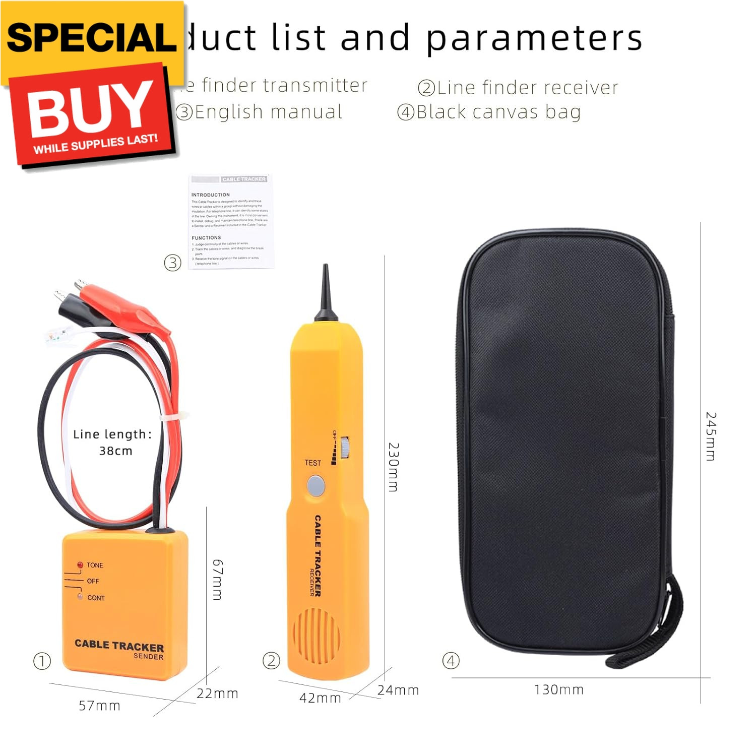 Yellow Cable Finder Tone Generator Probe Tracer Wire Tracker Cable Circuit Teste