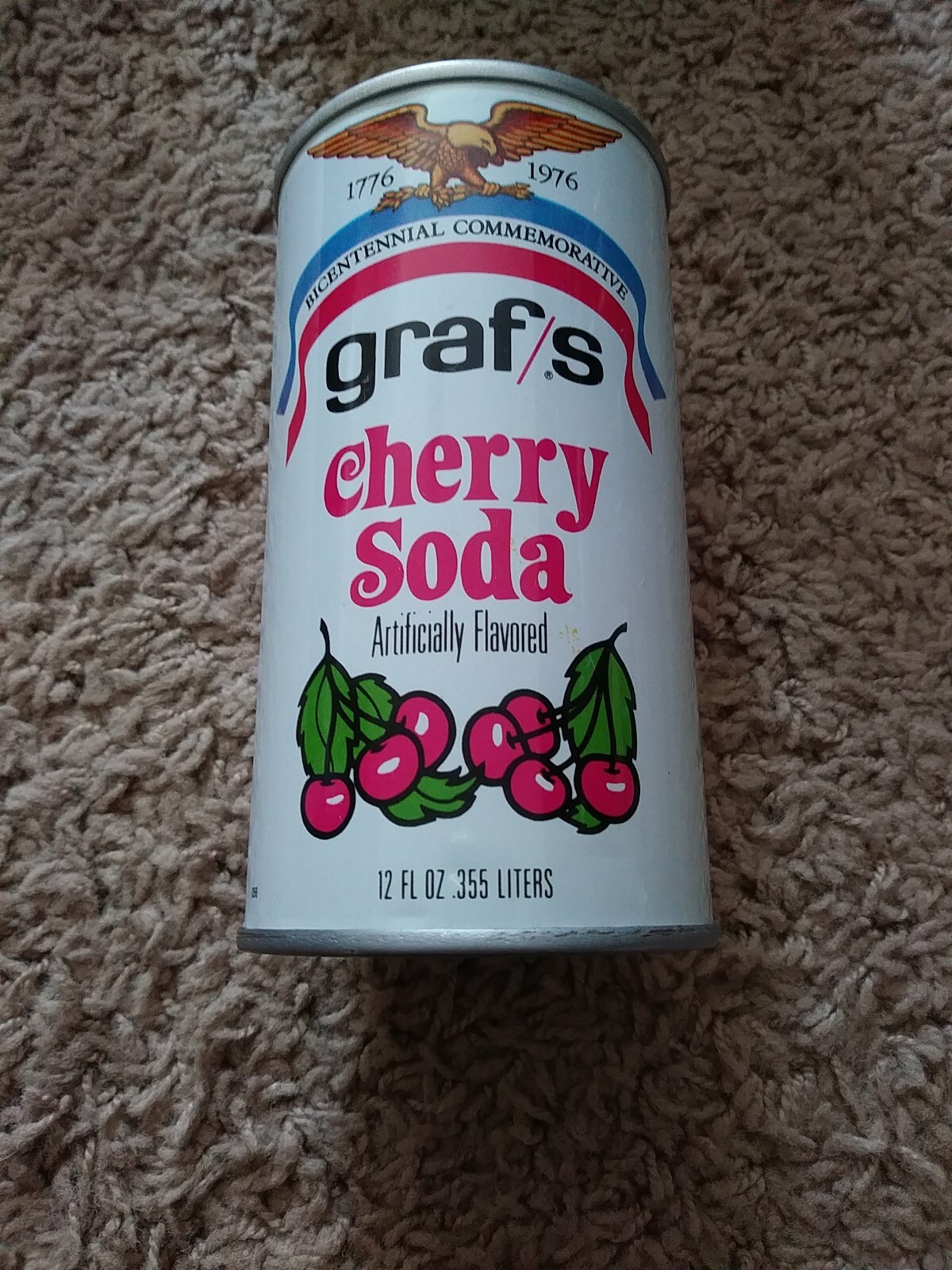 Vintage 1976 Graf's CHERRY Soda Pop Can -  Straight Steel -  Milwaukee WI