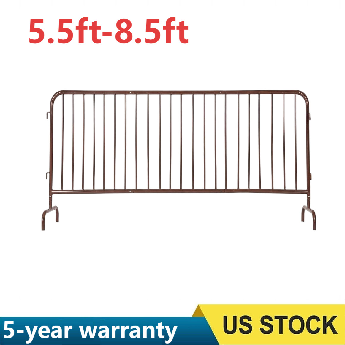 5.5-8.5ft Interlocking Steel Road Barricade w/ Bridge Feet Base for Fencing
