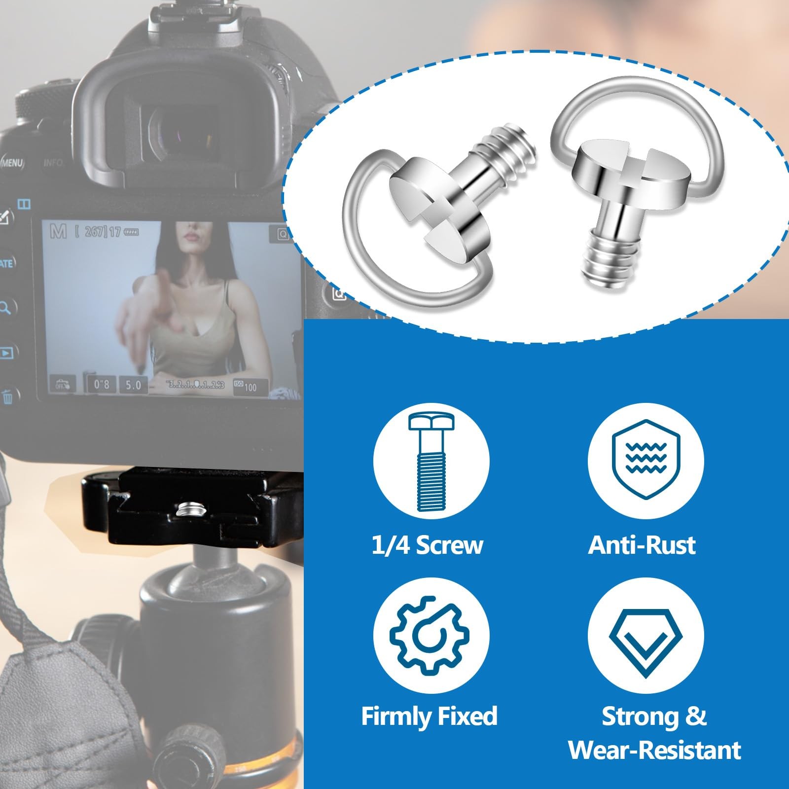 cobee 5 Pcs 1/4" Camera Tripod Screw, Stainless Steel Thread D-Ring Camera Sc...