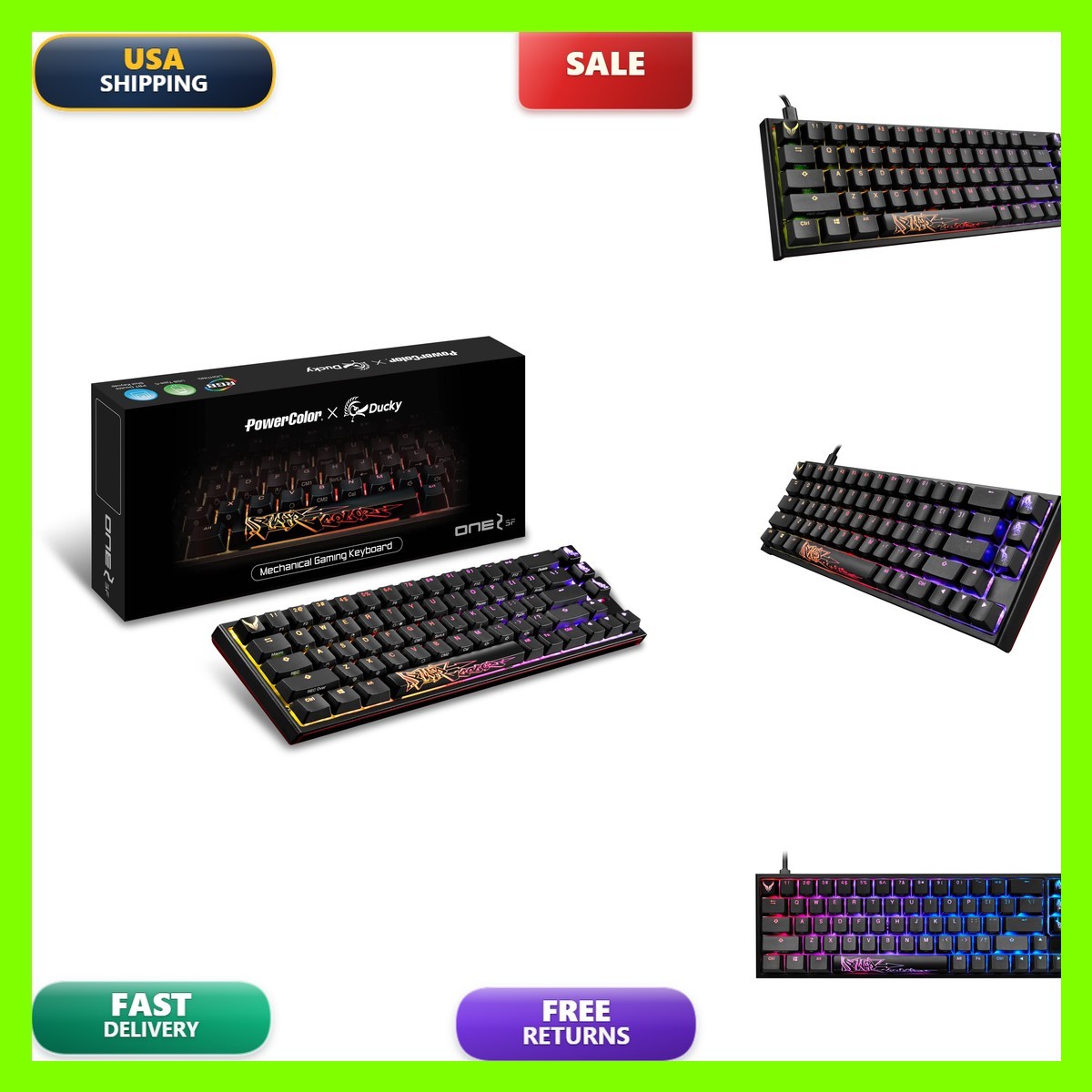 Ducky One 2 SF PowerColor Mechanical Keyboard USB-C Kailh White Switches