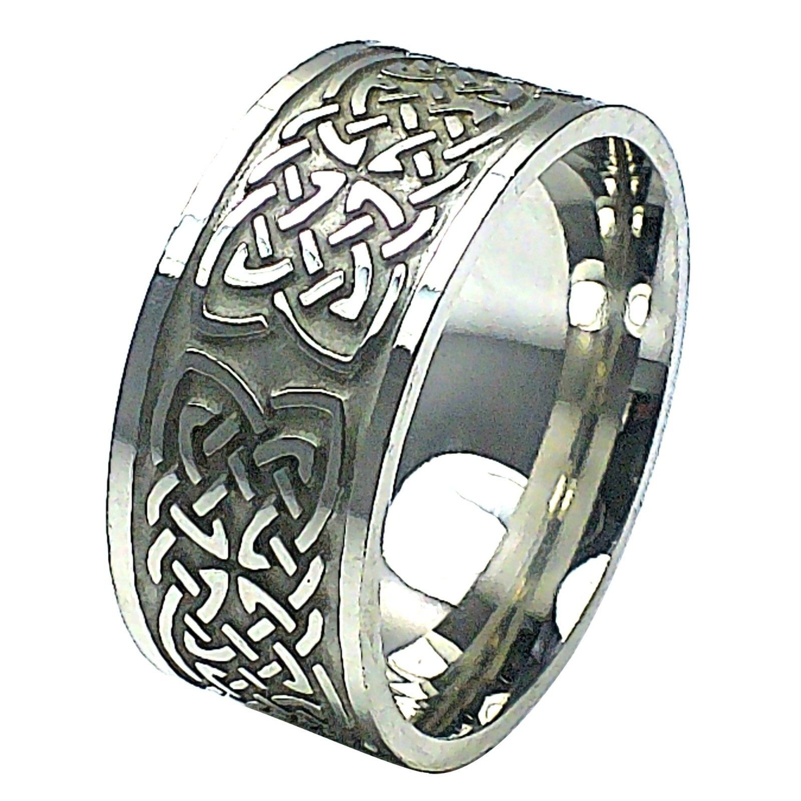 Norse Knotwork Ring Silver Stainless Steel Celtic Viking Wedding Band