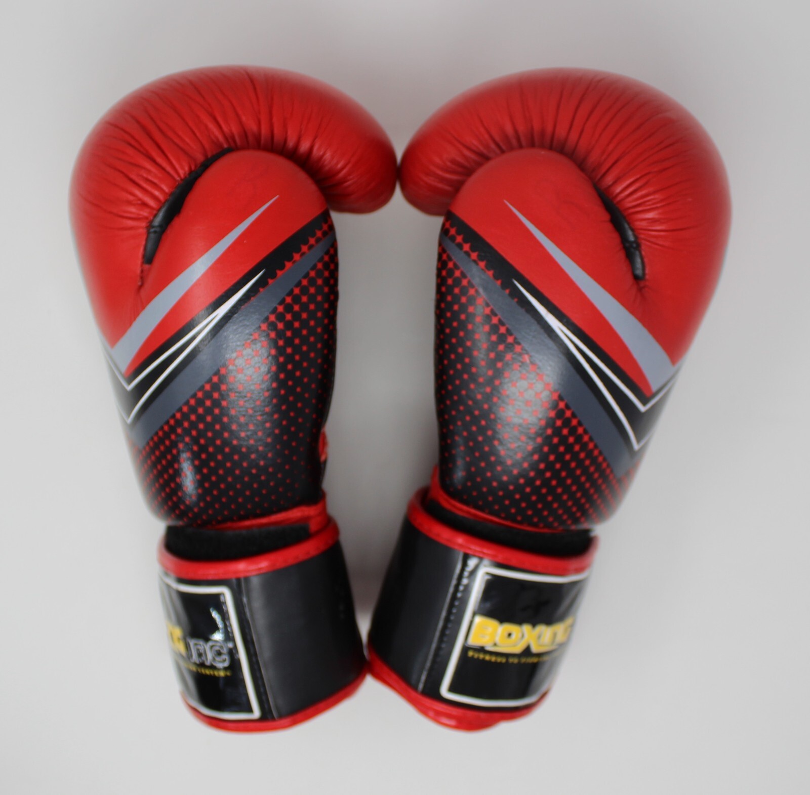 Boxing Inc Red & Black Leather Training Boxing Gloves Hook & Loop Wrap - 12oz