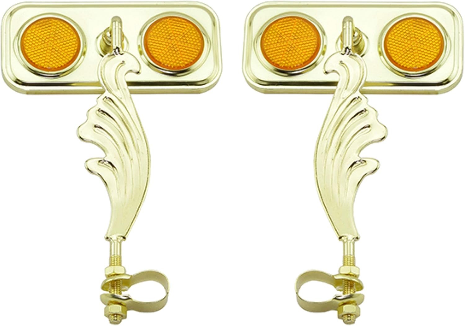 Bike Rectangle Wing Mirror Gold Right & Left Amber Reflectors.