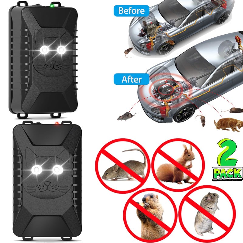 2 Pack Ultrasonic Rodent Repellent for Car Engines Under Hood Animal Repeller