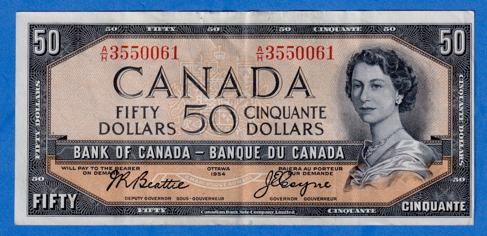 Canada $50 1954 BC-42a / P-81a - QE II - Circulated Note A/H 3550061