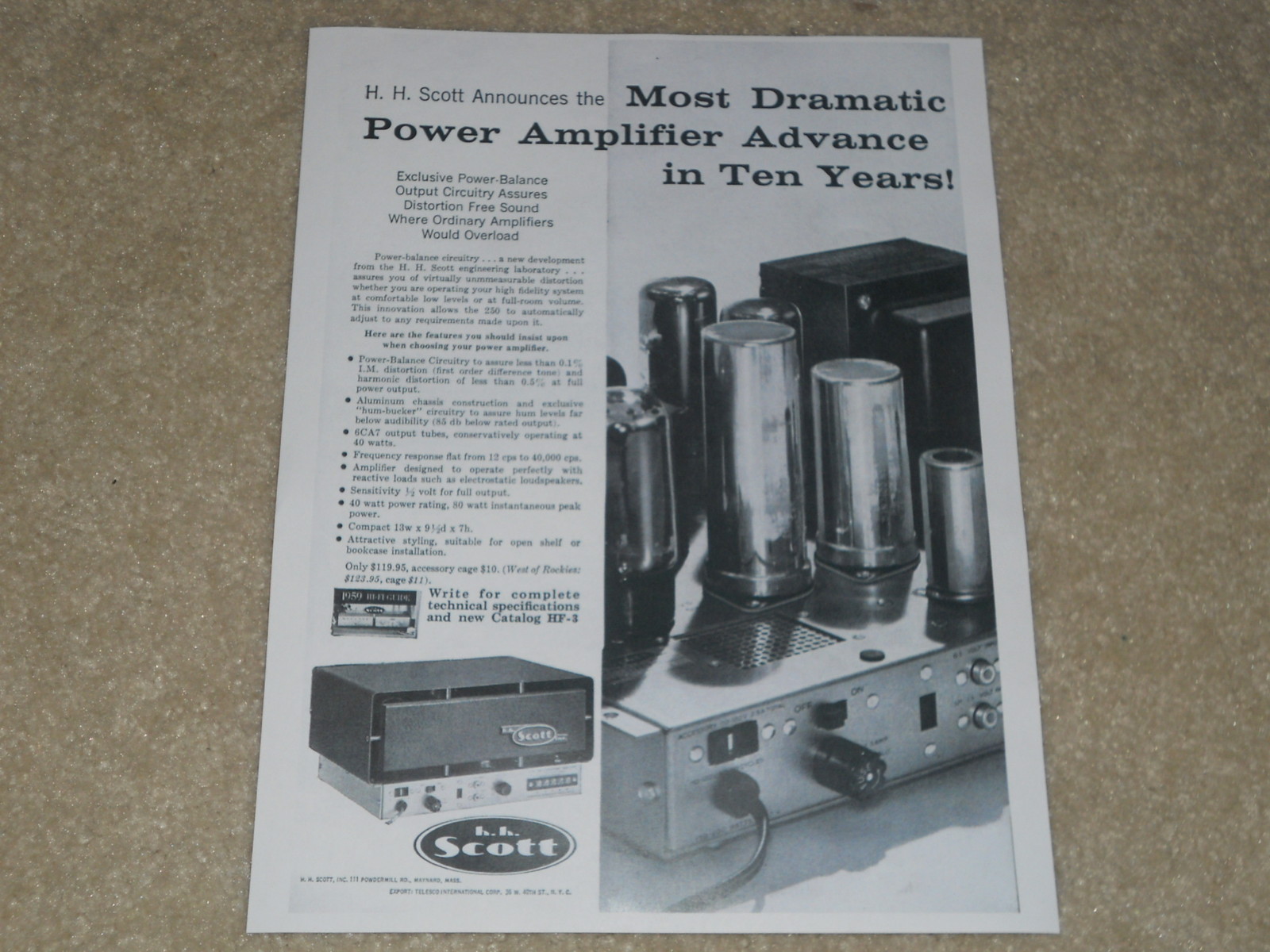 Scott 250 Amplifier Tube Ad, 1959, 1 page, Specs, Info, 1 page