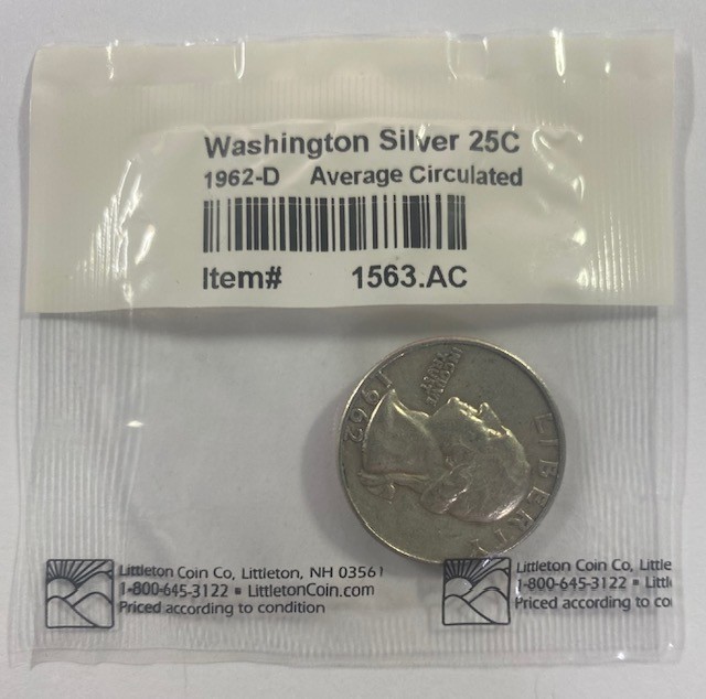 1962-D Washington Silver Quarter. Sealed Littleton Coin Co.