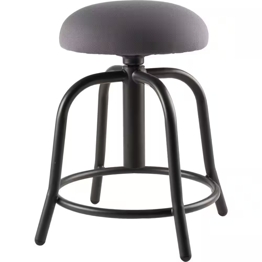 18 In. - 25 In., 3 In. Fabric Padded Charcoal Seat, Black Frame Height Adjustabl