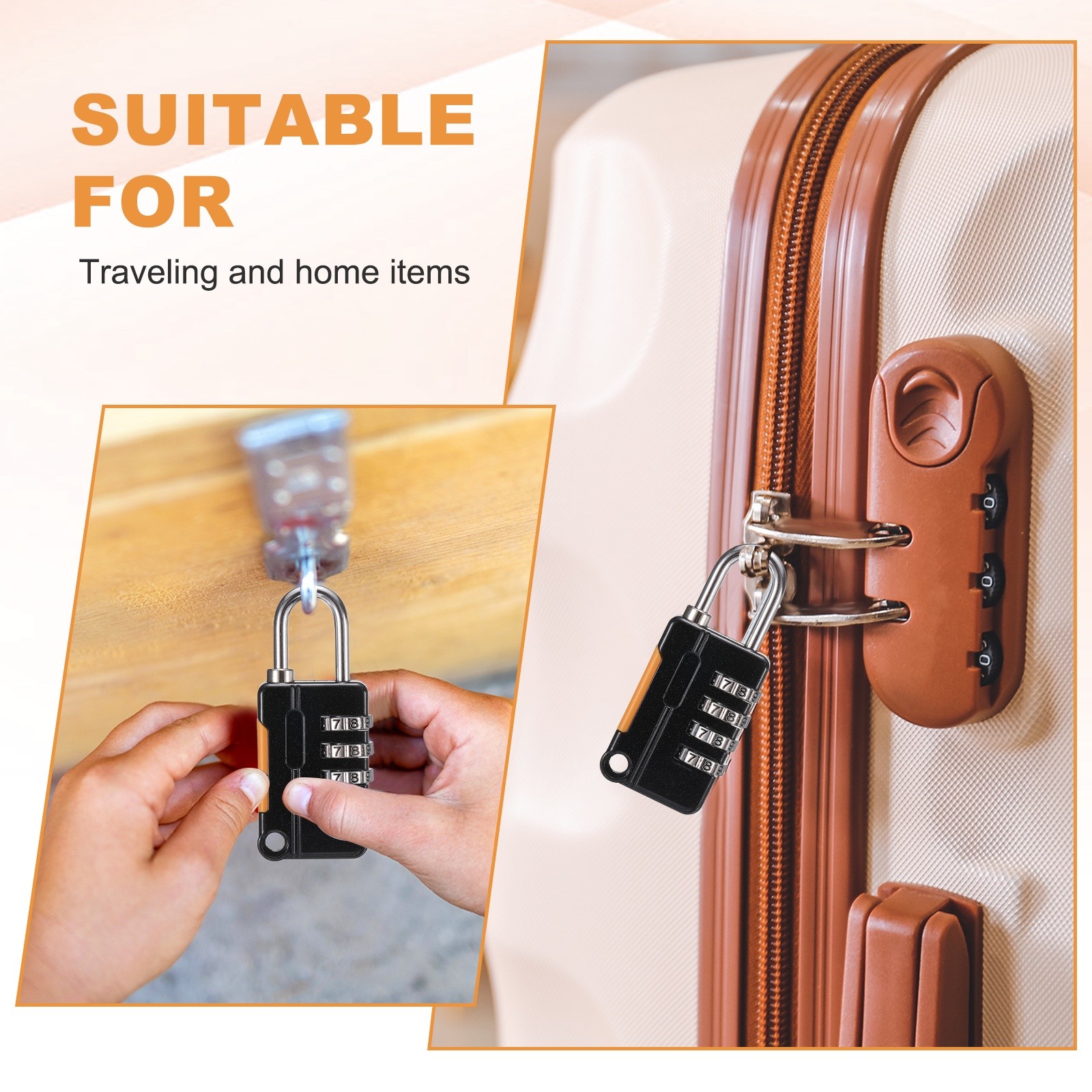 Luggage Lock, 4 Digit Combination Padlock with Flexible Silver Cable (130cm)