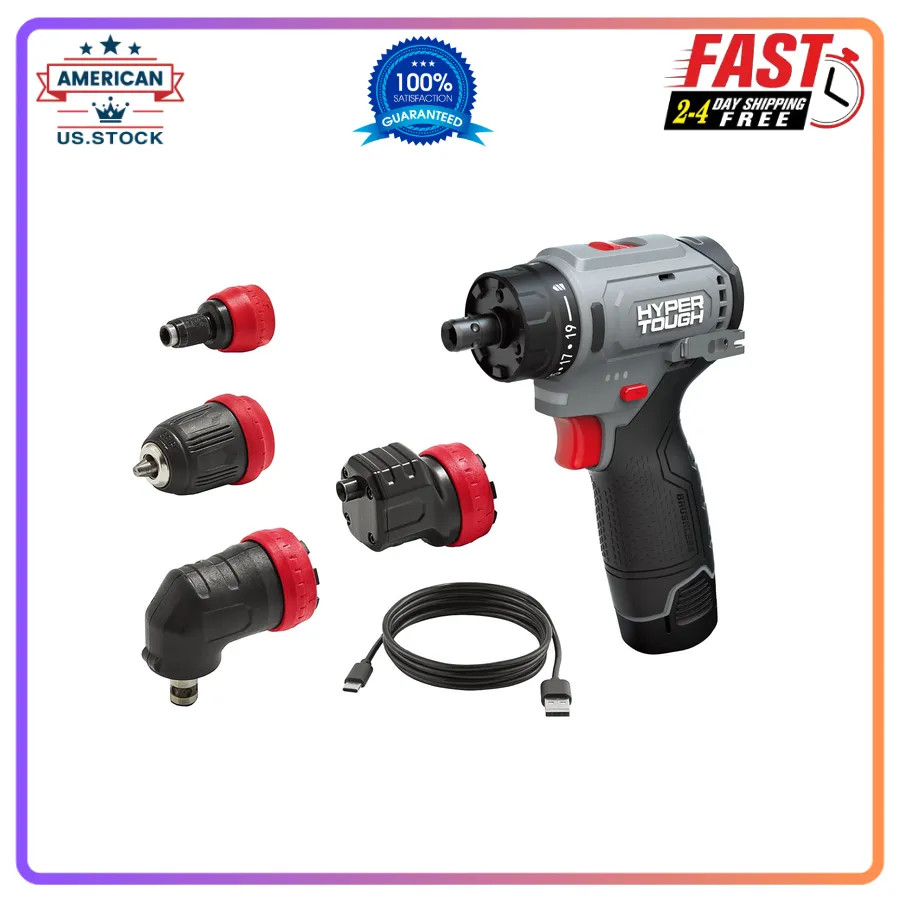 Hyper Tough 12V Max 4-in-1 Cordless Multi-Head Power Drill with 2.0Ah Battery