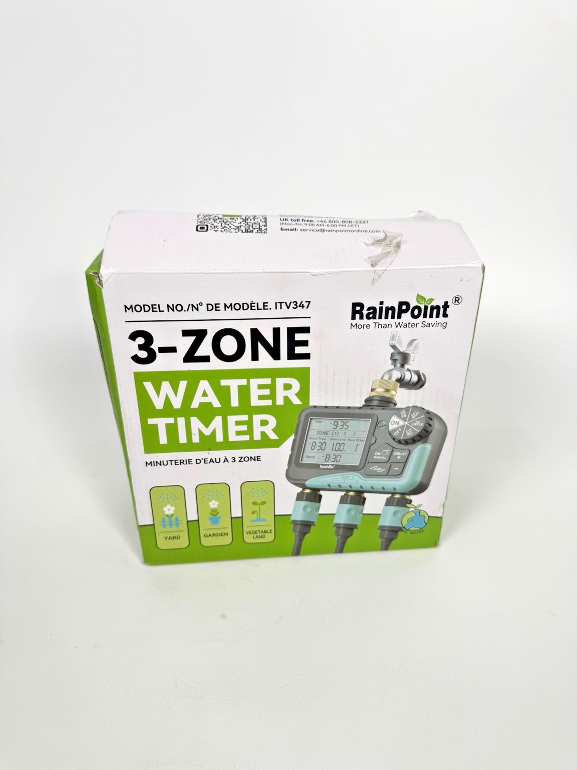 RainPoint ITV347 3-Zone Water Timer Garden Hose Sprinkler Controller USED