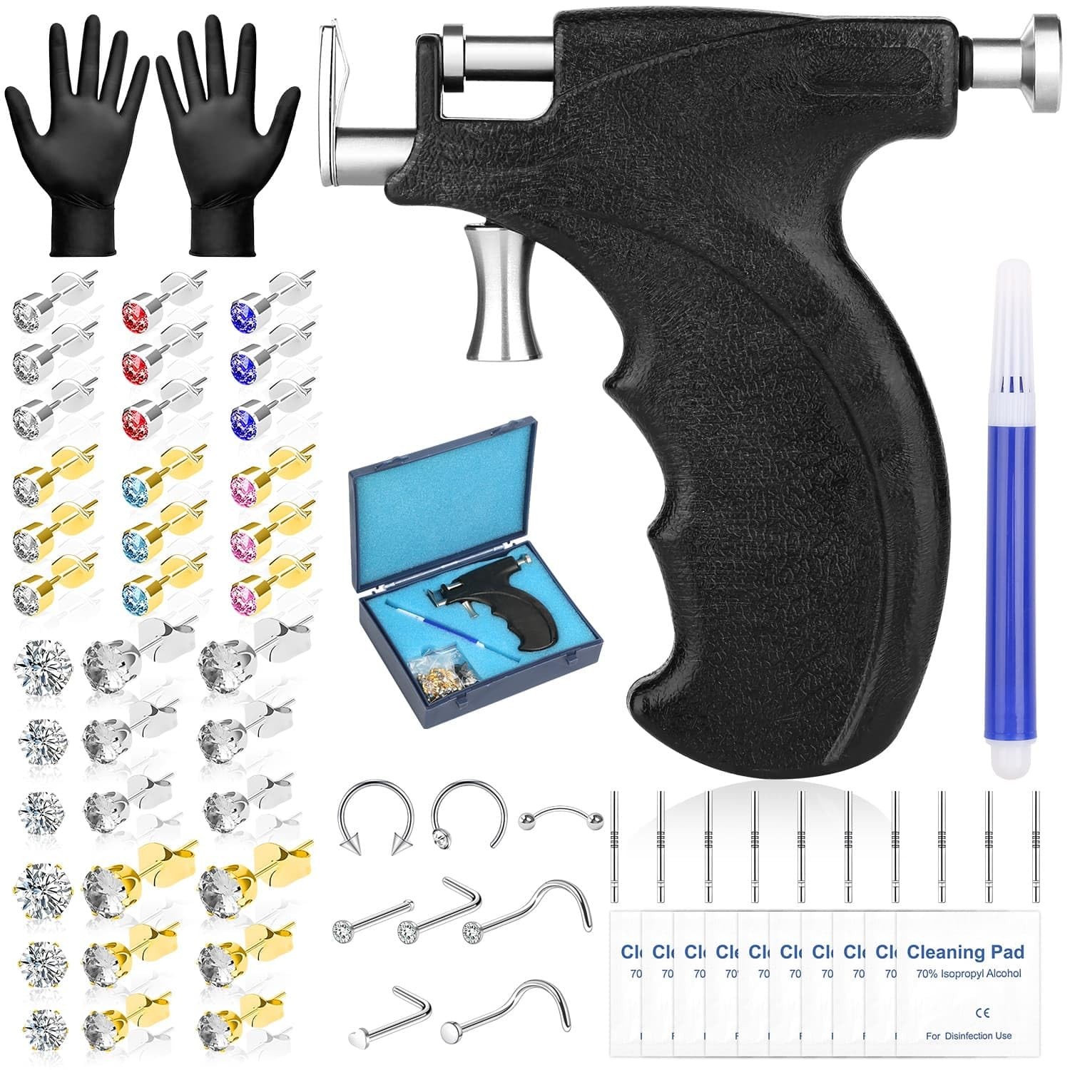 Professional Ear Piercing Gun Kit, Reusable Machine with Black