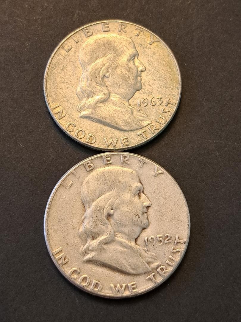 Lot (2) 1952-P & 63-D Franklin Half Dollar Coins