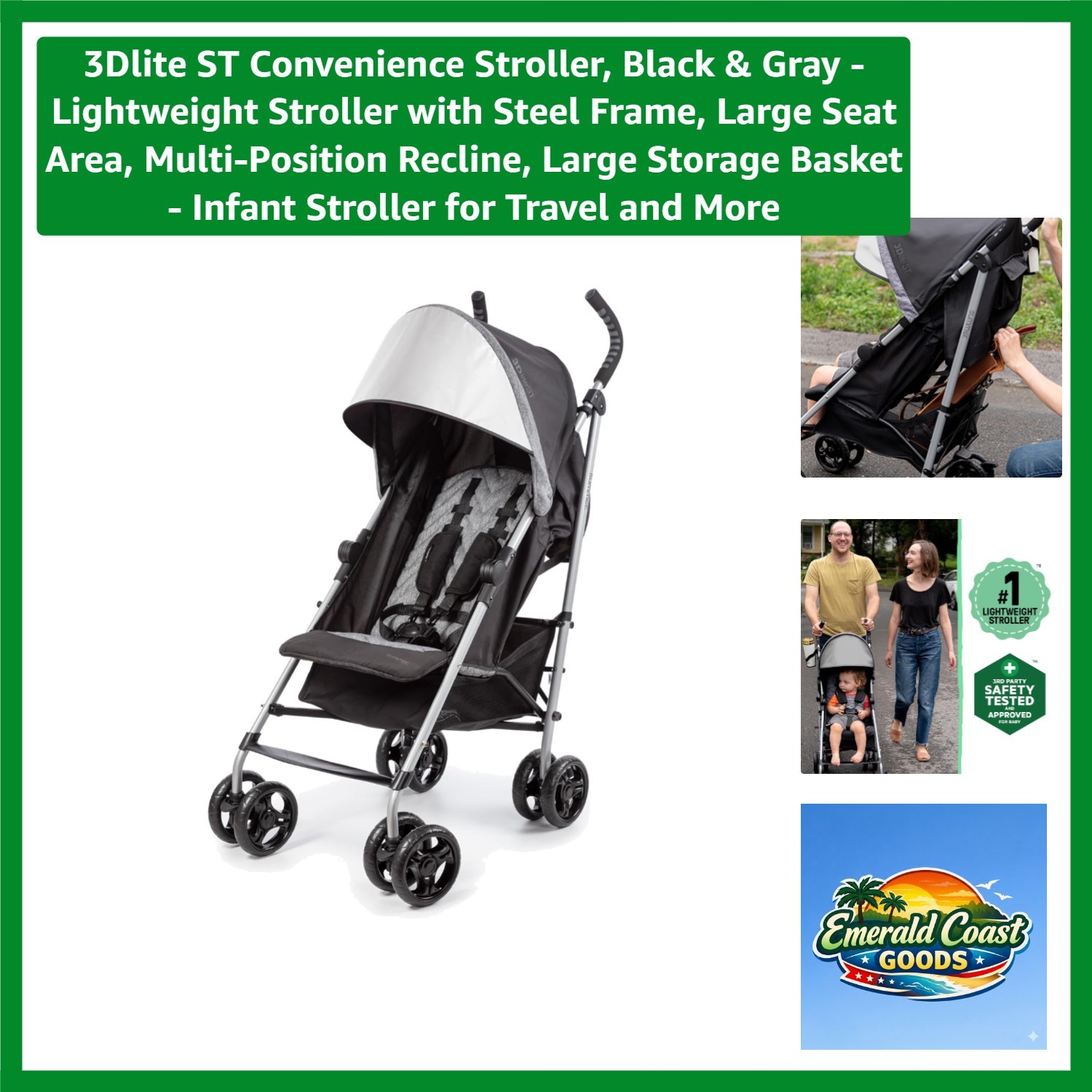 Summer 3Dlite ST Convenience Stroller - Multi-Position Recline & Storage Basket