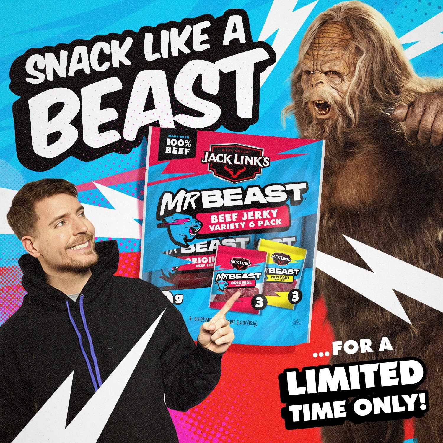 x MrBeast Beef Jerky, Original & Teriyaki Beef Jerky Variety Pack - (6 Pack) ...