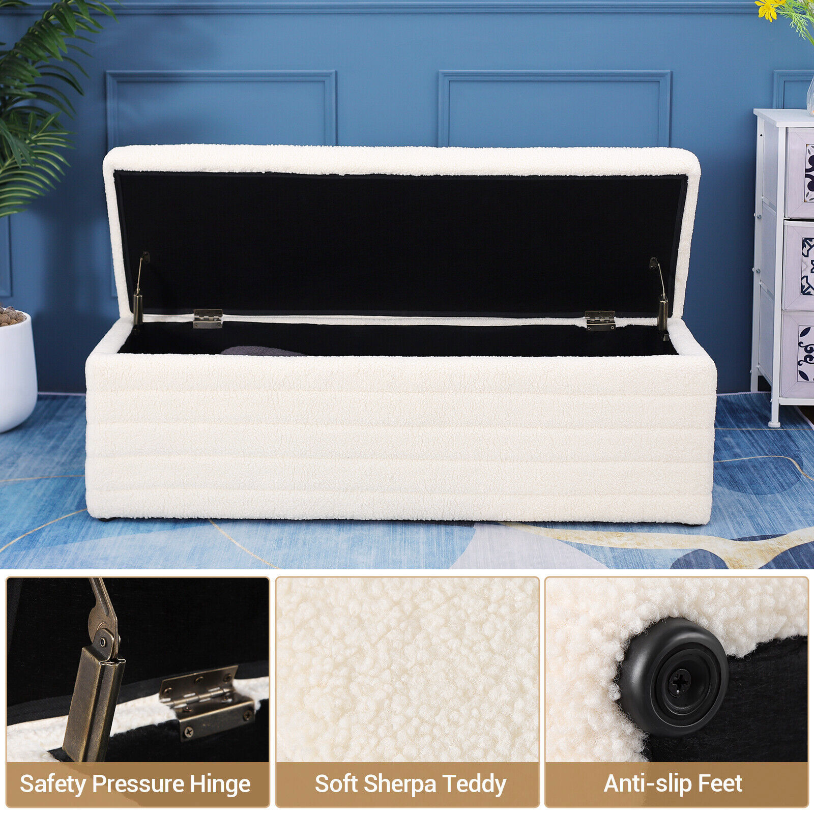 Storage Ottoman Upholstered End of Bed Footstool for Bedroom Entryway Shoe Bench