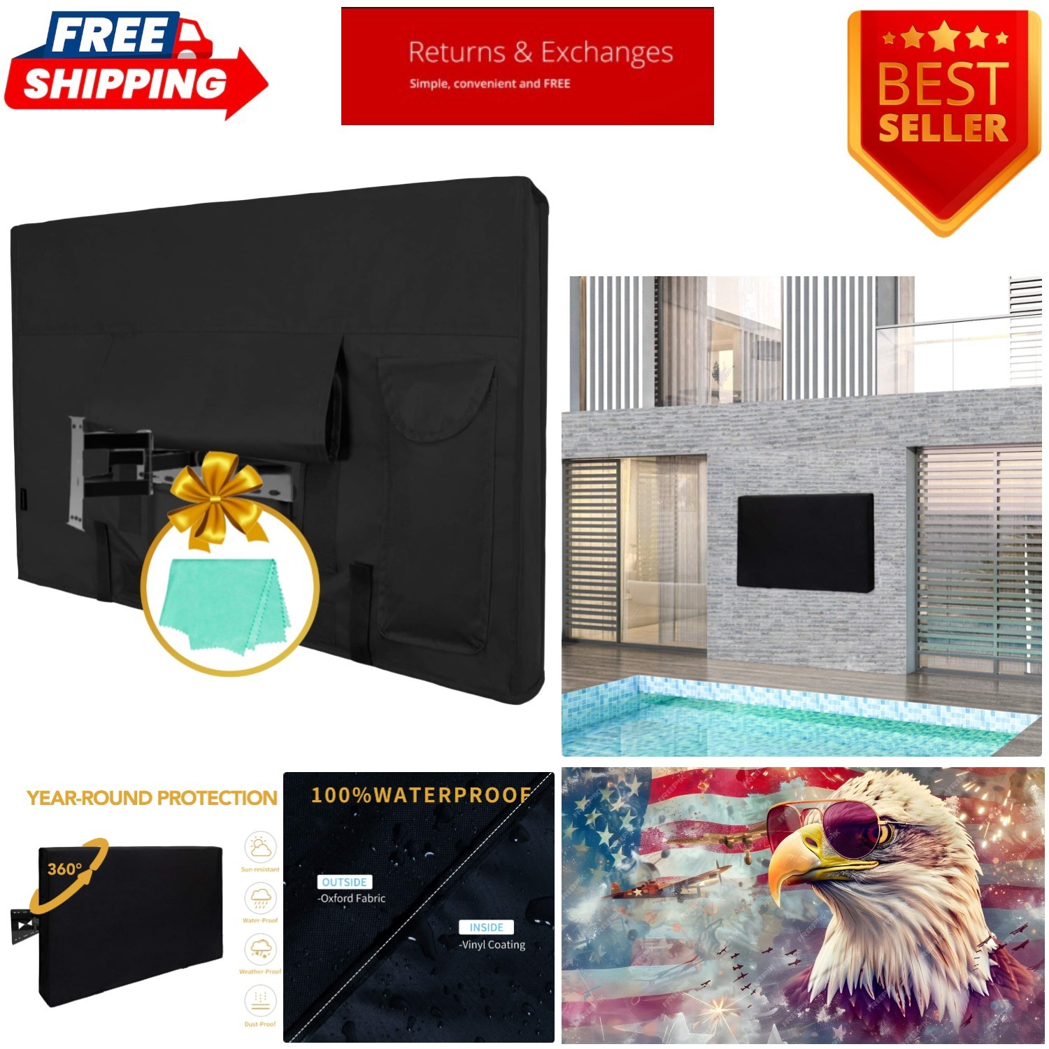 Durable Heavy-Duty Oxford Outdoor TV Cover 22-24 Inches - Effortless Protection
