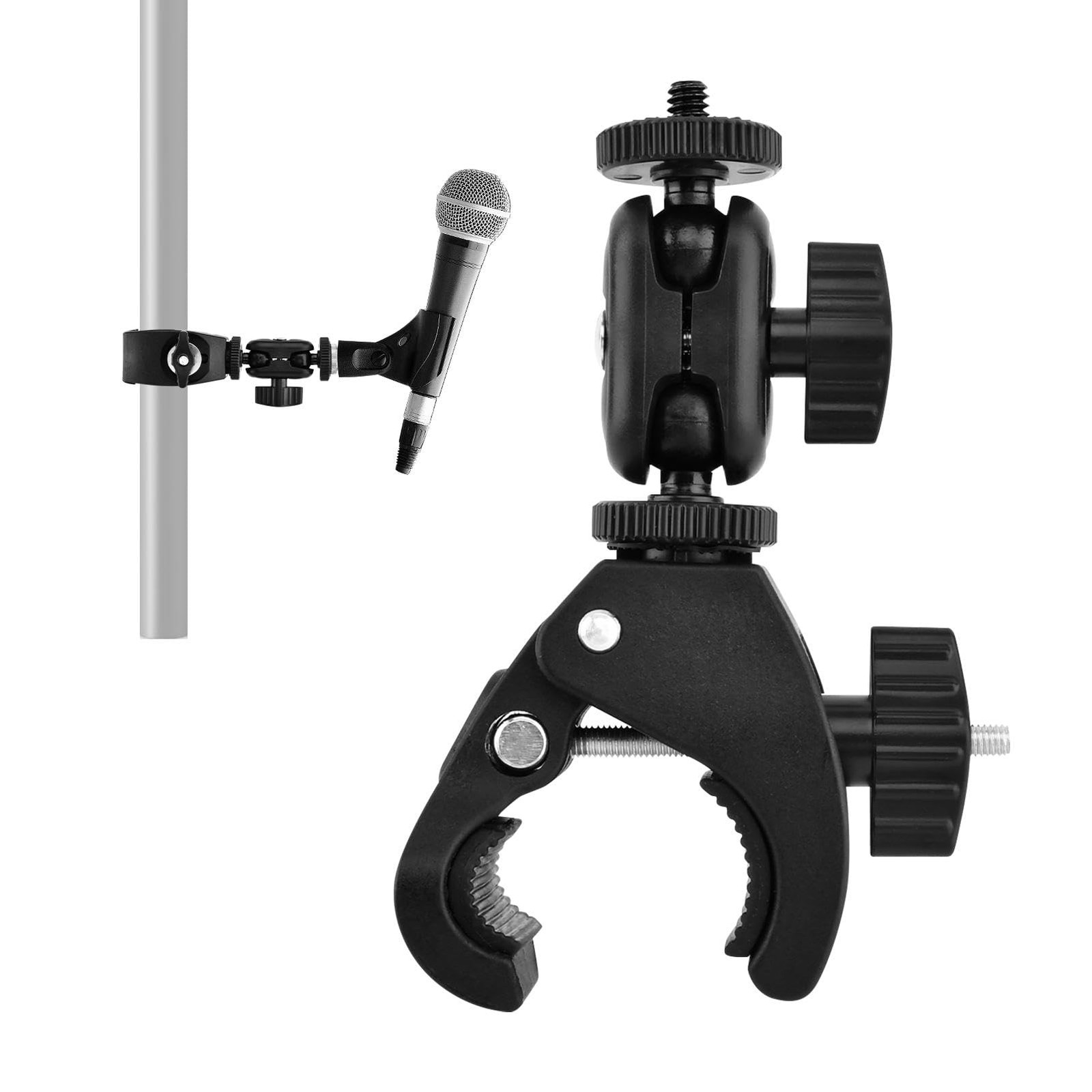 Mic Crab Clamp, Microphone Mount with Double Ball Head Adjustment 1/4" to 5/8...