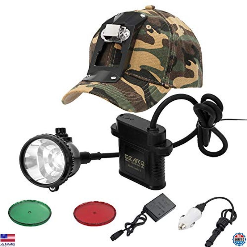 10W LED Hunting Headlamp, 55000 LUX Rechargeable, Waterproof, Red/Green Filters