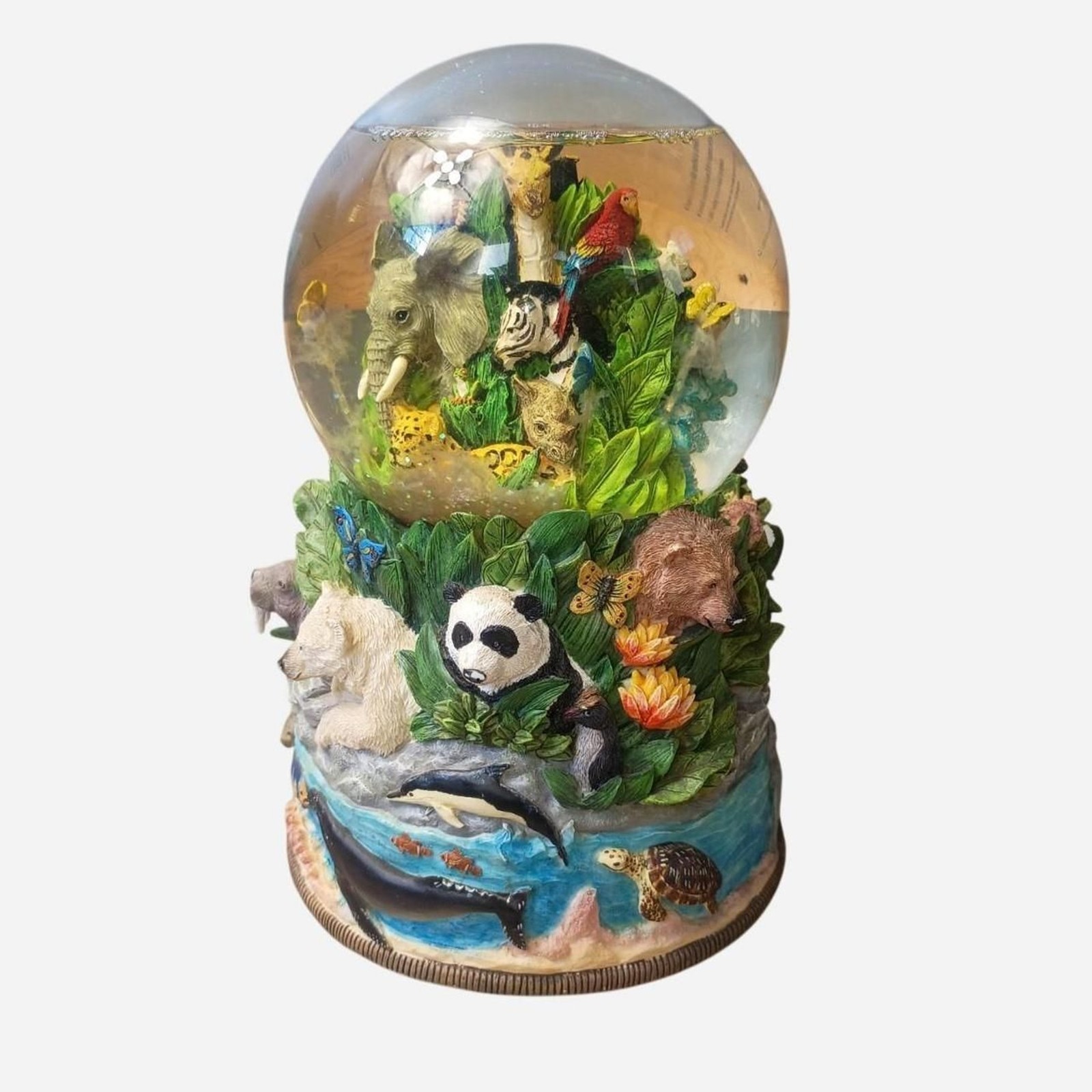 highly detailed Wildlife / Endangered Species "In the Jungle" Musical Snow Globe