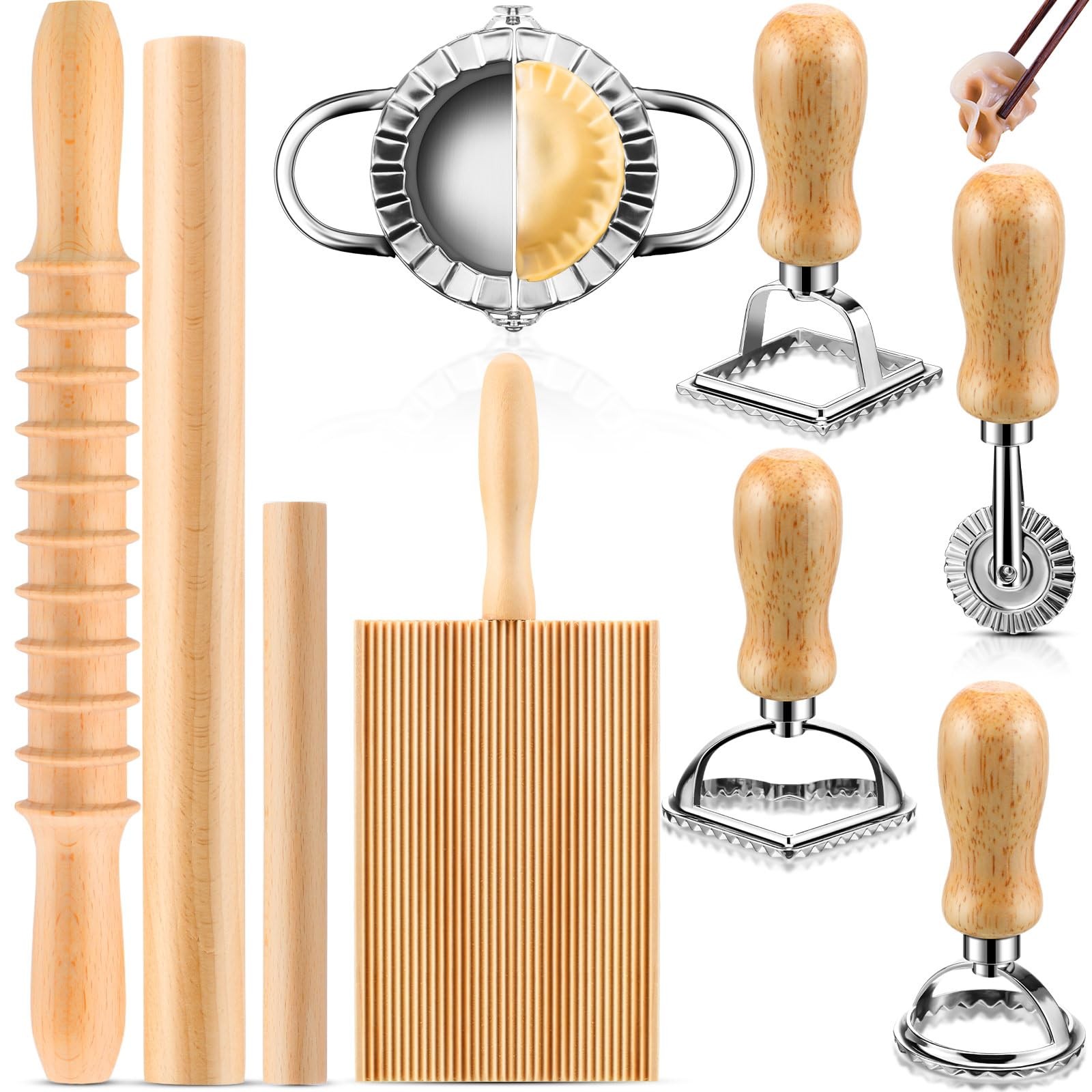 9 Pcs Gnocchi Pasta Making Tools kit - Standard size, burlywood