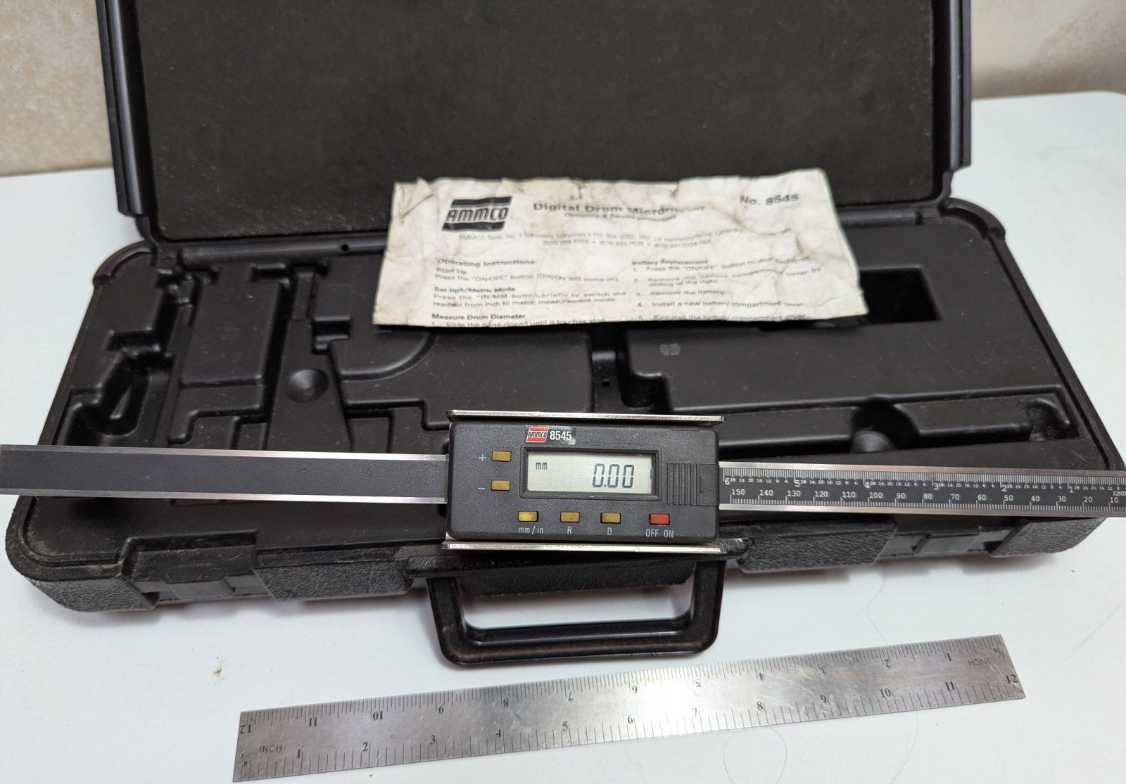 Ammco 8545 Digital Drum Micrometer Caliper 0-12 in Range 0.01 mm Resolution