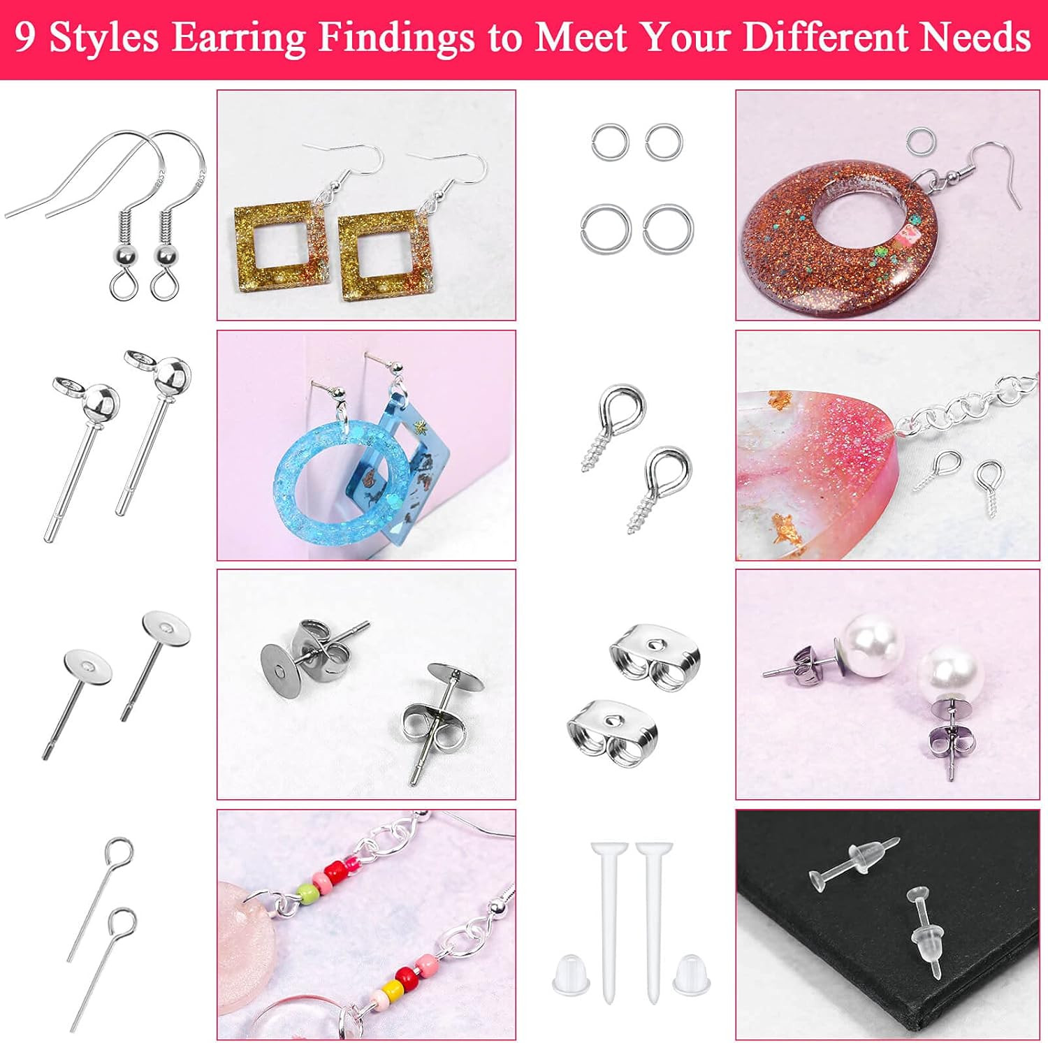Earring Making Kit - 2393 Pcs Hypoallergenic Earring Hooks, Posts, Backs, Studs
