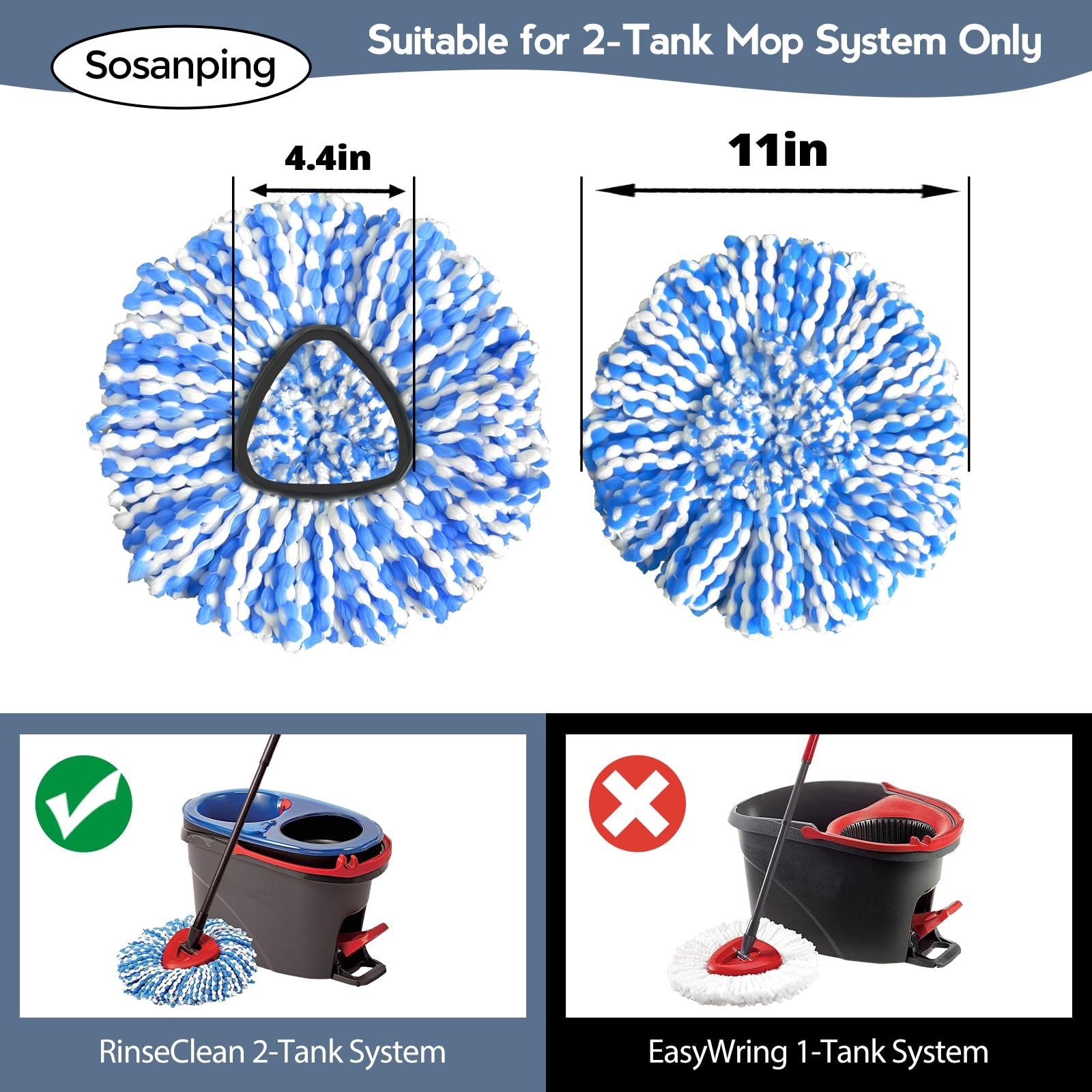 2-Tank System Spin Mop Head 3 Pack Mop Head Compatible RinseClean System Micr...