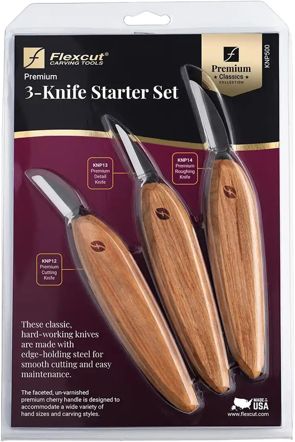 Premium Series Wood Carving Tool Set, 3-Knife Starter Kit with Cutting, Detail,