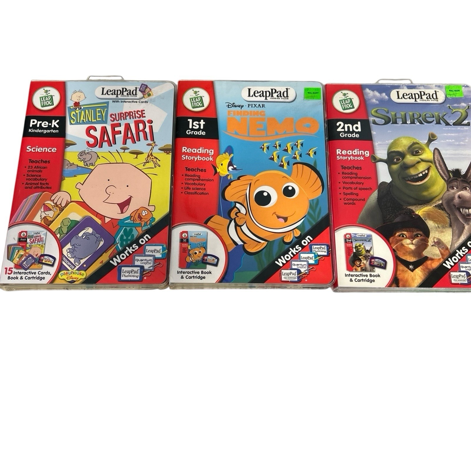 Leap Pad Finding Nemo Shrek 2 Stanley Book Cartridge Pre K-2nd Grade Set 3 New