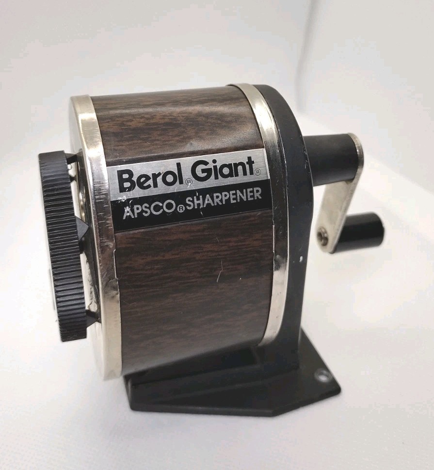 Vintage Berol Giant Apsco Pencil Sharpener Faux Wood Grain 6 Hole Very Good