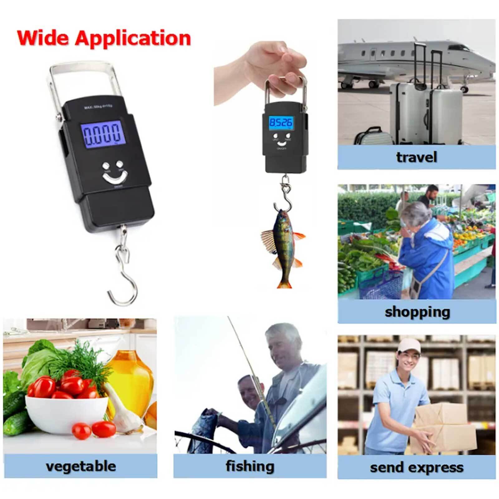 Portable Fish Scale Travel LCD Digital Hanging Luggage Electronic 110lb / 50kg