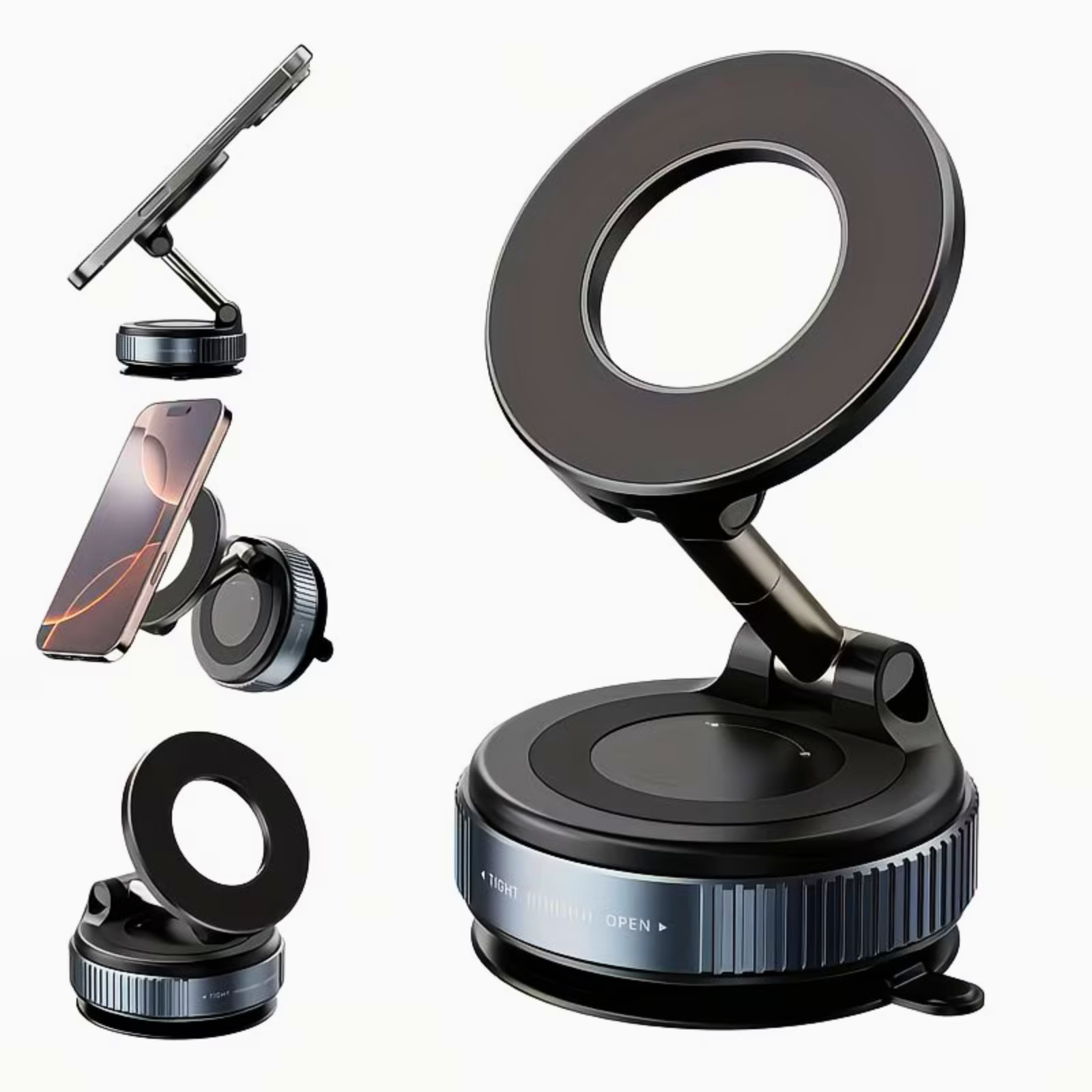 360° Vacuum Magnetic Phone Holder - Suction Cup Car Mount w/ Foldable Stand US