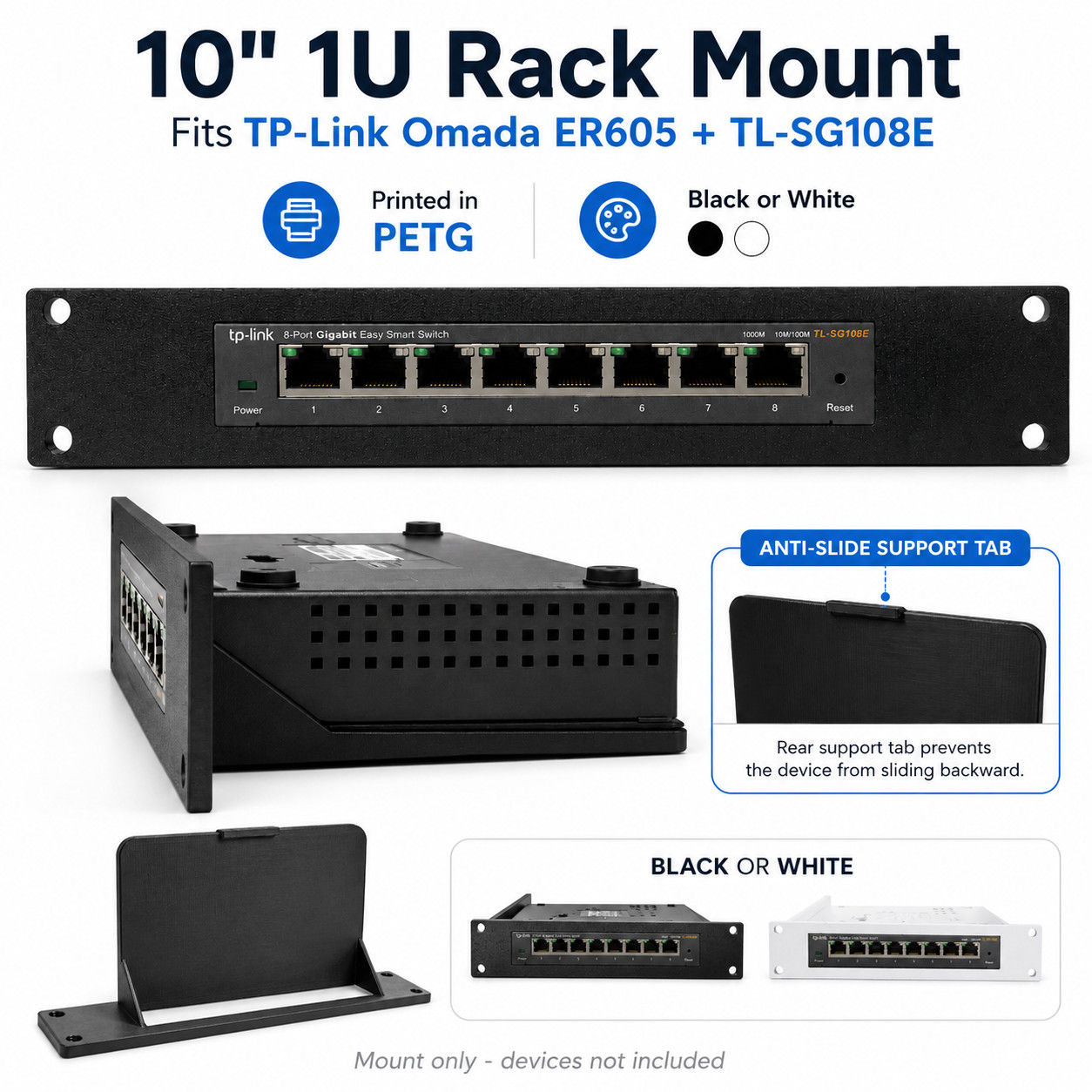 10" 1U Network Rack Mount TP-Link Omada ER605 / TL-SG108E Switch 3d Print Petg