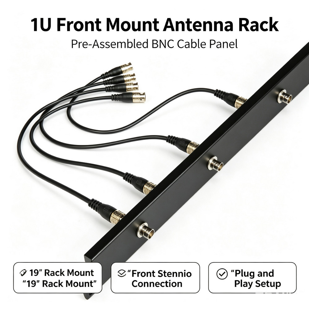 1U Front Mount Antenna Rack Kit for Shure, Sennheiser, Audio Technica, Samson