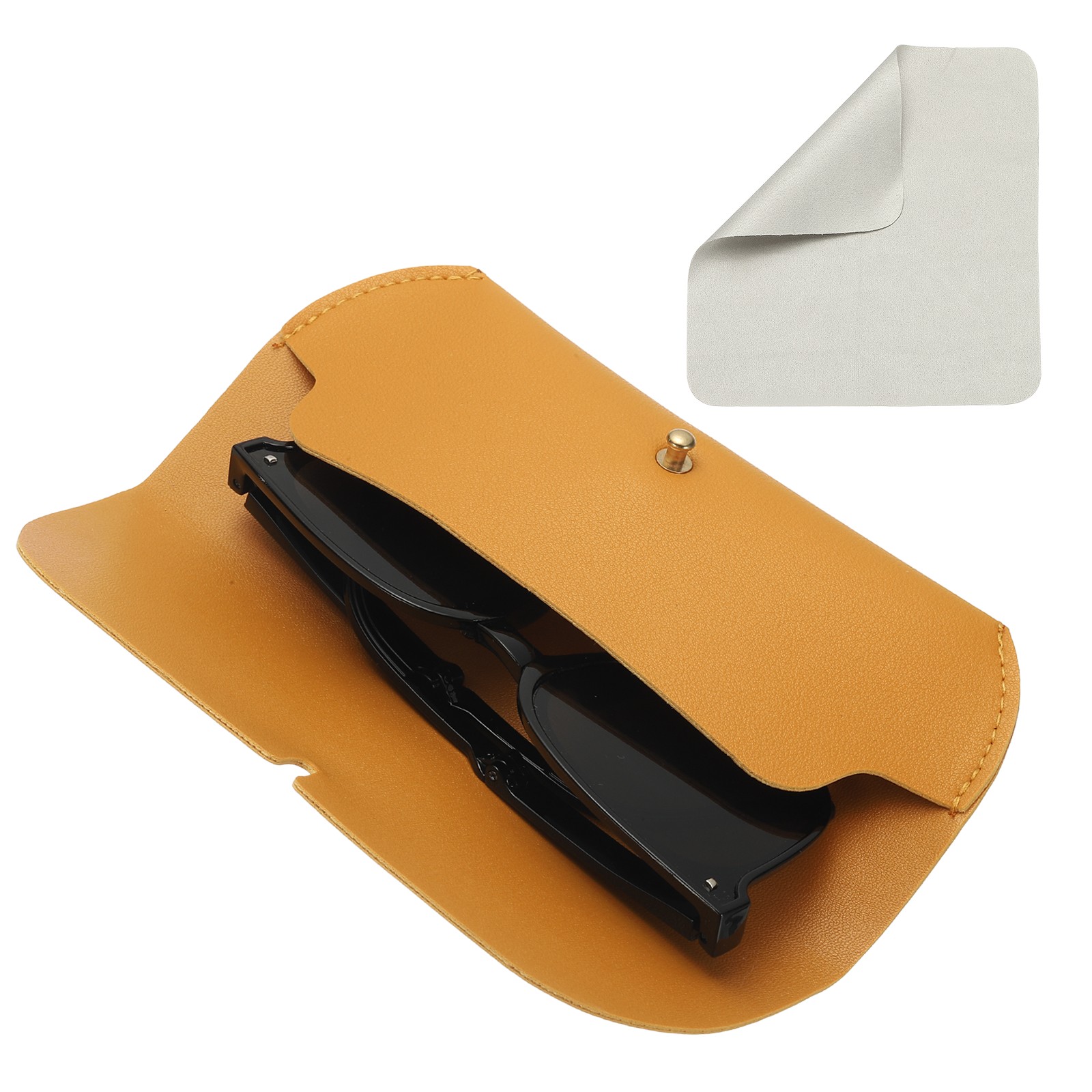 7.1" x 1.2" x 2.9" Leather Eyeglass Cases with Cleaning Cloth(Yellow)
