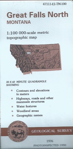 USGS 1:100,000 edition topographic map Great Falls North Montana