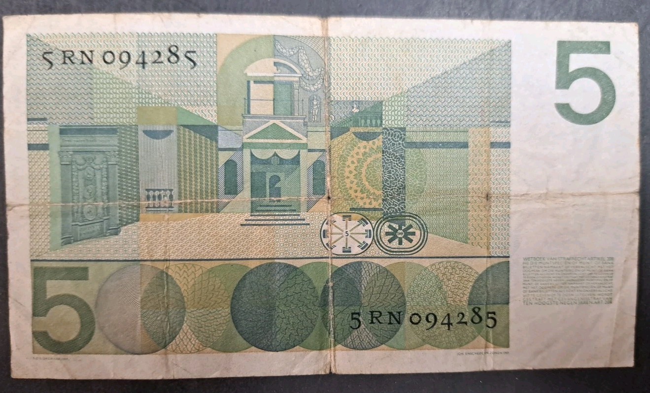 1966 Netherlands 5 Gulden P90a 5RN094285.