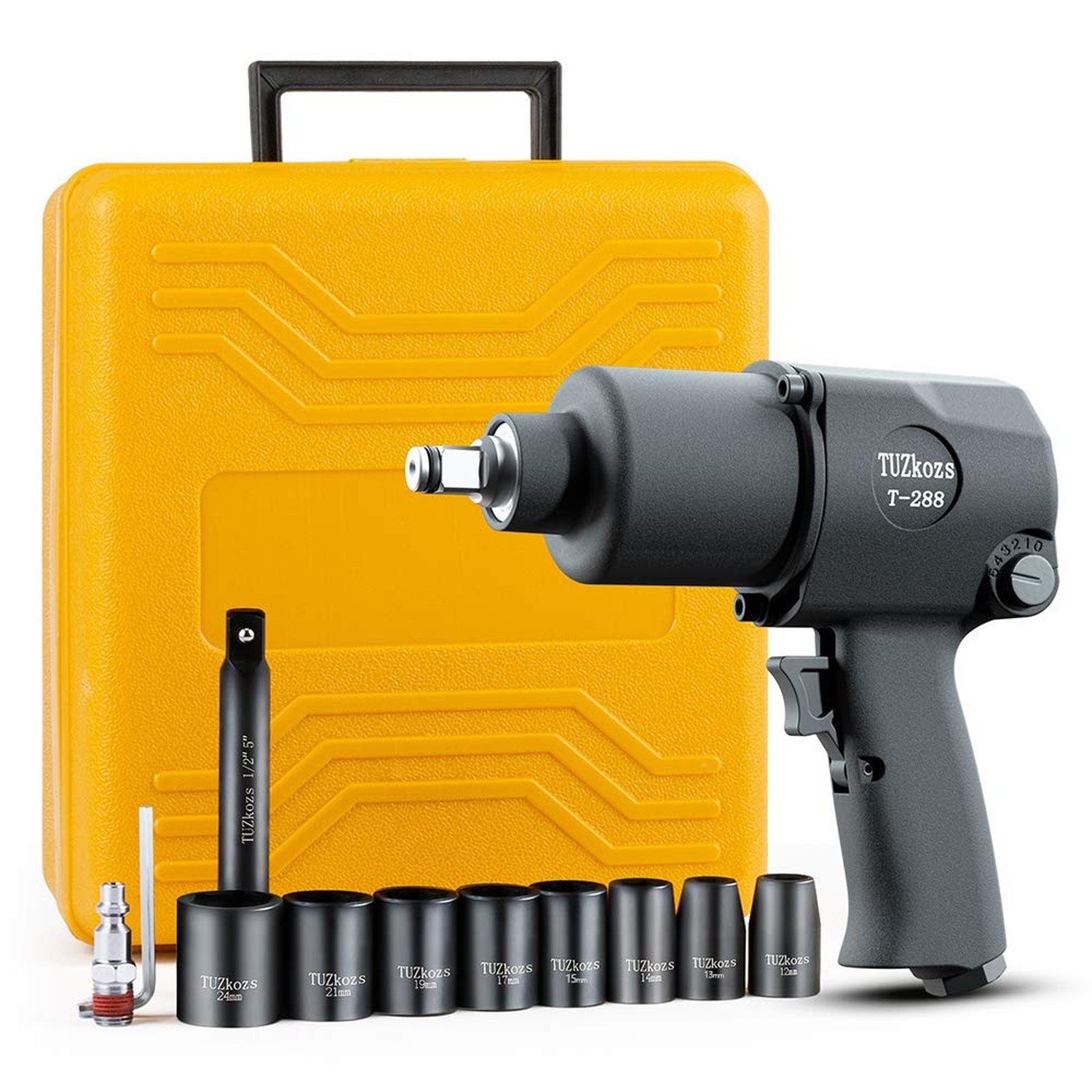 T-288 1/2" Air Impact Wrench Kit [ mm Size Sockets ] Heavy Duty Twin Hammer H...