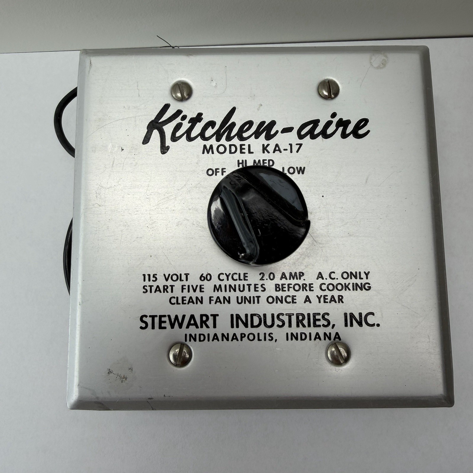 Vintage Kitchen-aire Model KA-17 Fan Speed Wall Switch Stewart Industries
