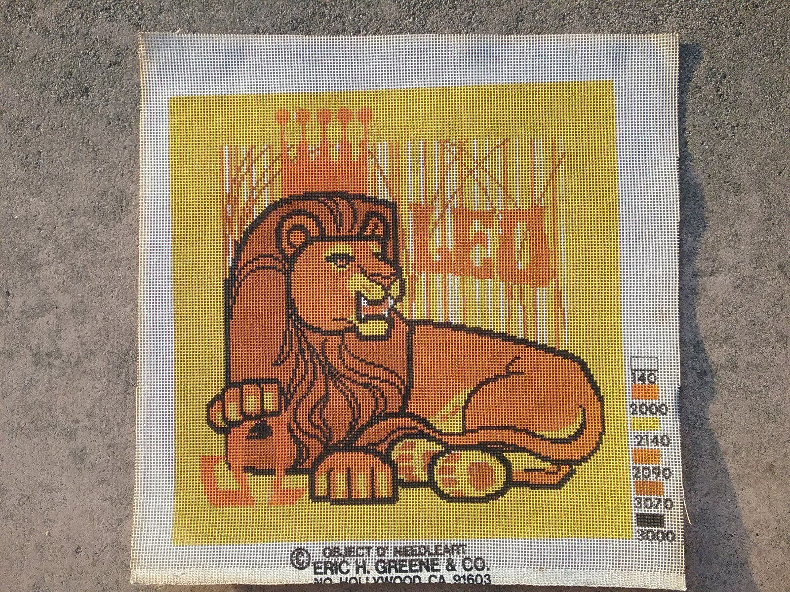 "LEO" Zodiac painted needlepoint canvas 15" square finished from 1970'S NEW